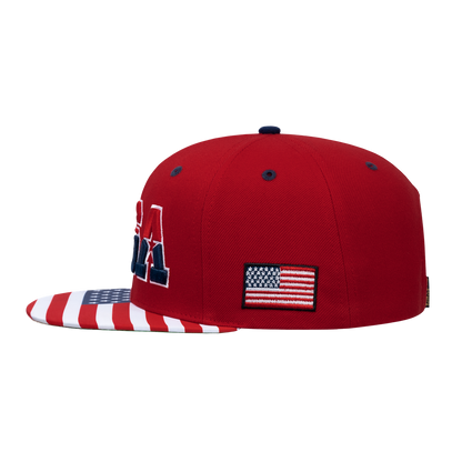 Classic US American Flag 6-Panel Snapback Flat Bill Baseball Cap with Red front and Red back