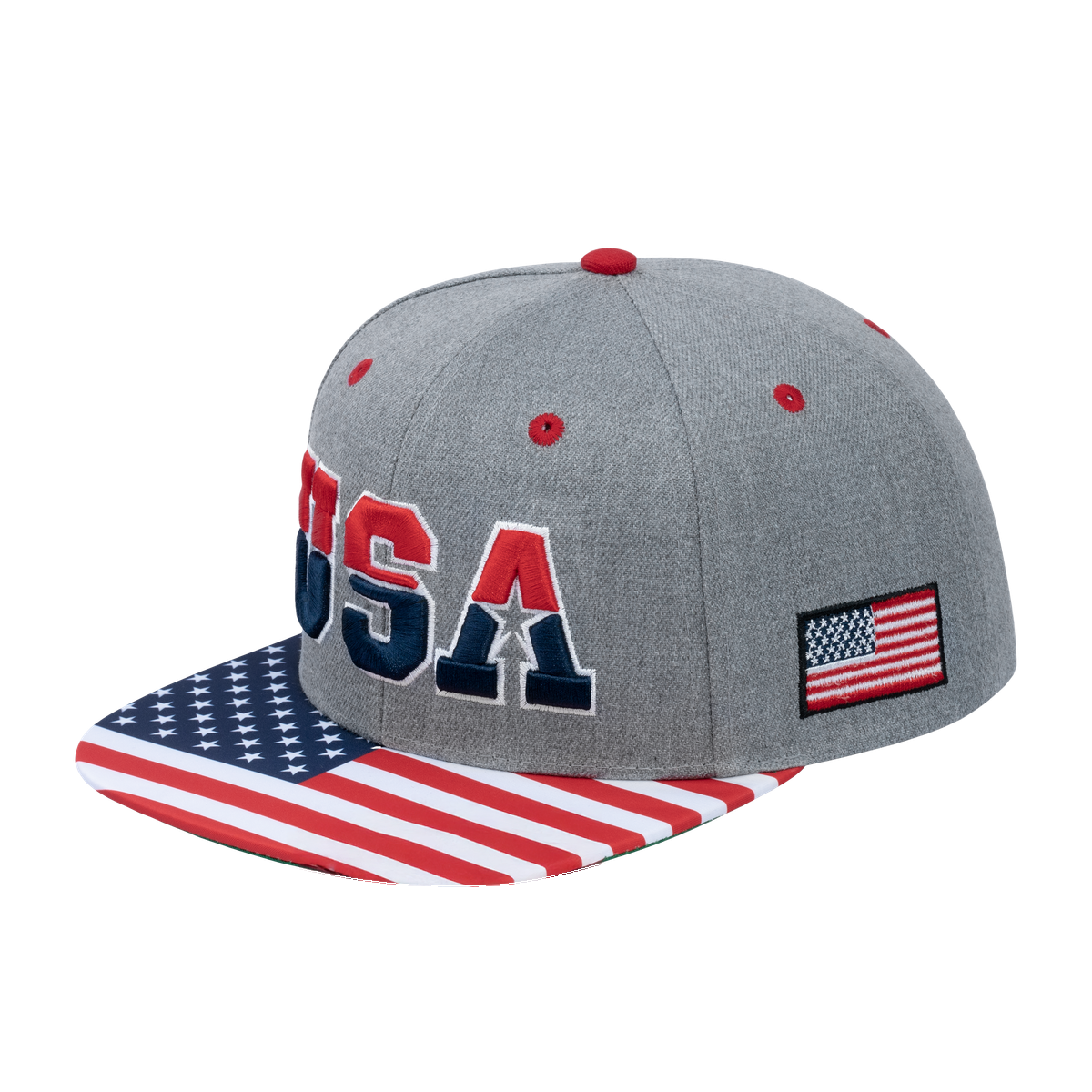 Classic US American Flag 6-Panel Snapback Flat Bill Baseball Cap with Light Grey front and Light Grey back