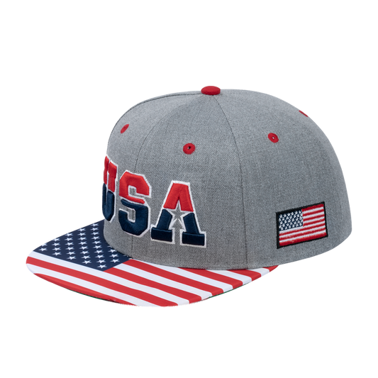 Classic US American Flag 6-Panel Snapback Flat Bill Baseball Cap with Light Grey front and Light Grey back