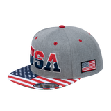 Embroidered Classic US American Flag - 6 Panel Snap Baseball Cap - Light Grey