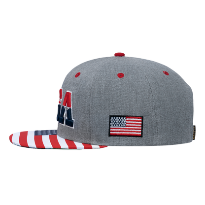 Classic US American Flag 6-Panel Snapback Flat Bill Baseball Cap with Light Grey front and Light Grey back