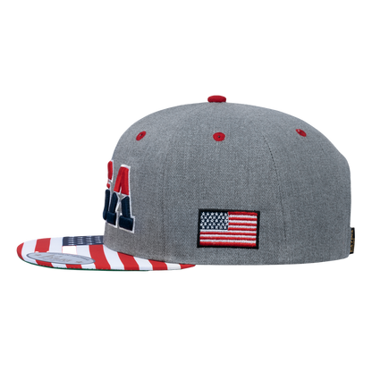 Embroidered Classic US American Flag - 6 Panel Snap Baseball Cap - Light Grey