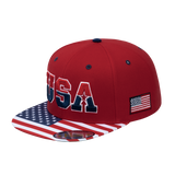 Embroidered Classic US American Flag - 6 Panel Snap Baseball Cap - Red