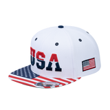 Embroidered Classic US American Flag - 6 Panel Snap Baseball Cap - White
