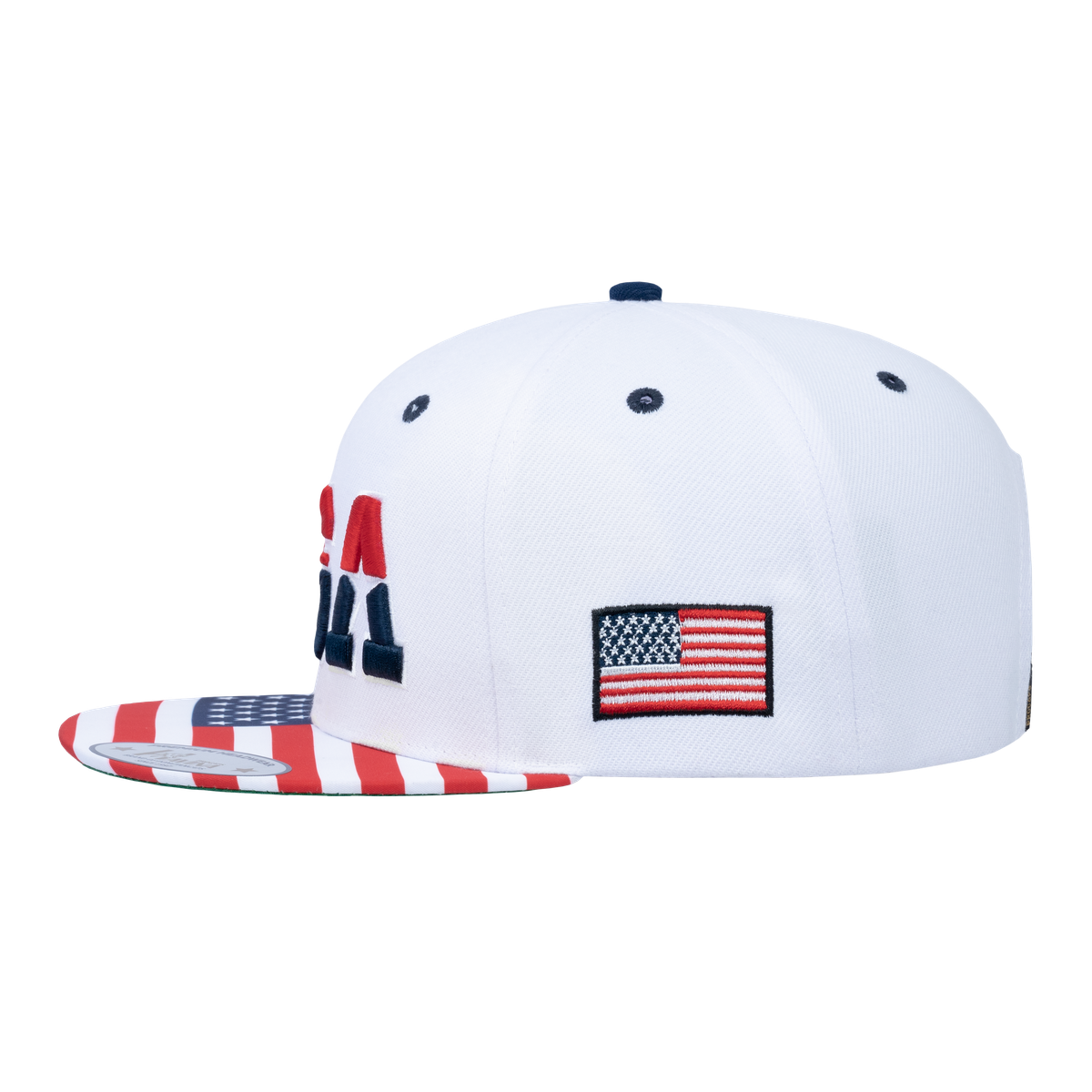 Embroidered Classic US American Flag - 6 Panel Snap Baseball Cap - White