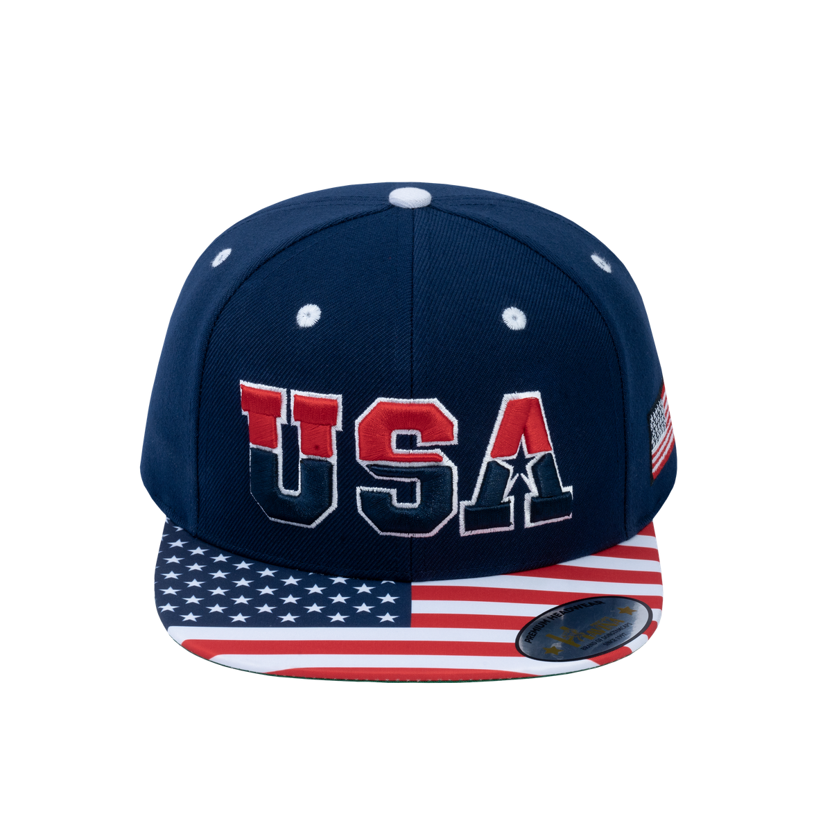 Embroidered Classic US American Flag - 6 Panel Snap Baseball Cap - Navy