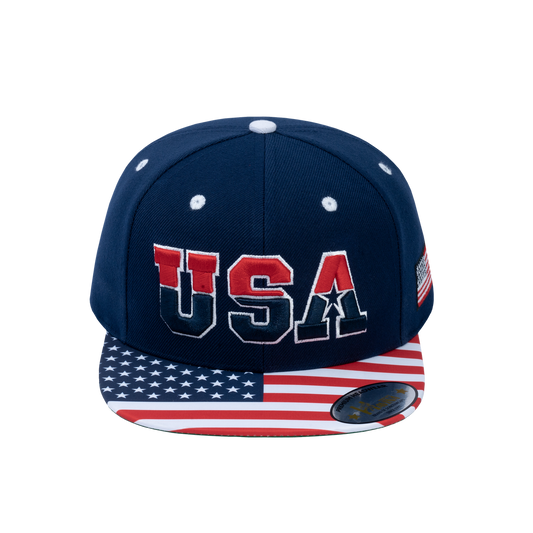 Embroidered Classic US American Flag - 6 Panel Snap Baseball Cap - Navy