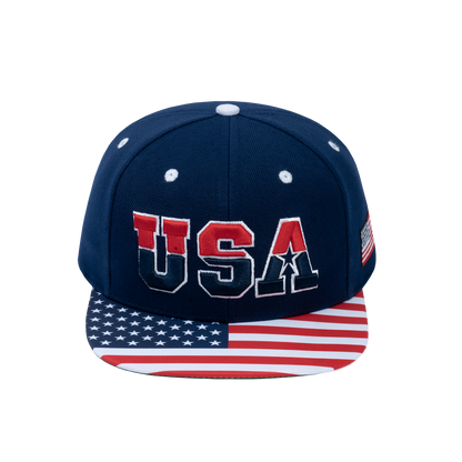 Classic US American Flag 6-Panel Snapback Flat Bill Baseball Cap with Navy front and Navy back