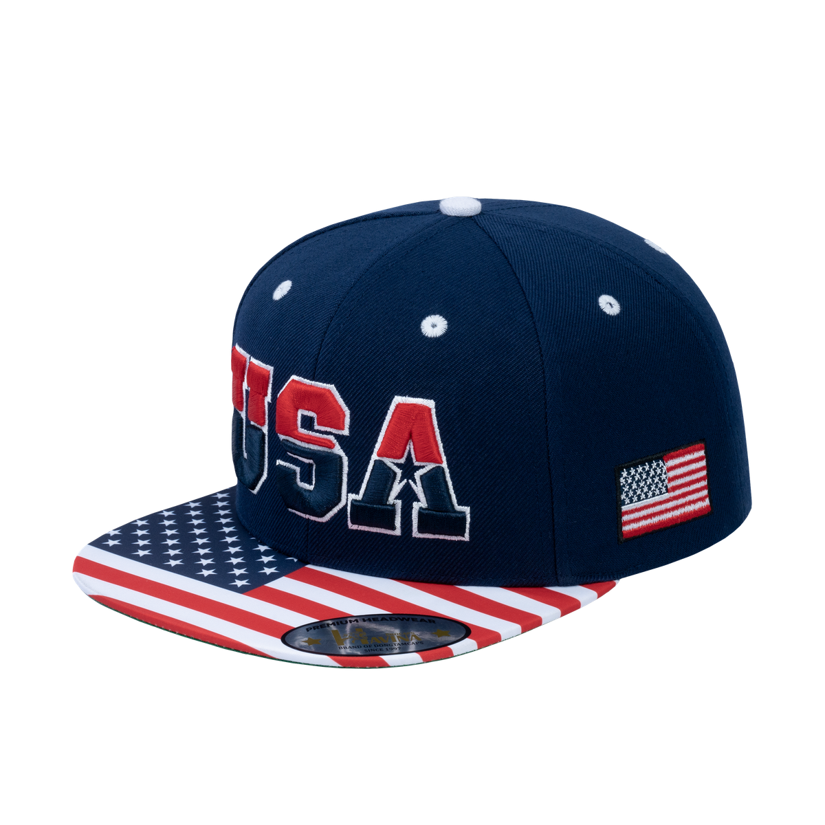Embroidered Classic US American Flag - 6 Panel Snap Baseball Cap - Navy