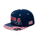 Embroidered Classic US American Flag - 6 Panel Snap Baseball Cap - Navy