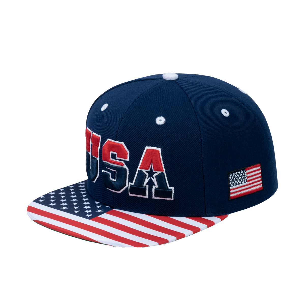Classic US American Flag 6-Panel Snapback Flat Bill Baseball Cap with Navy front and Navy back