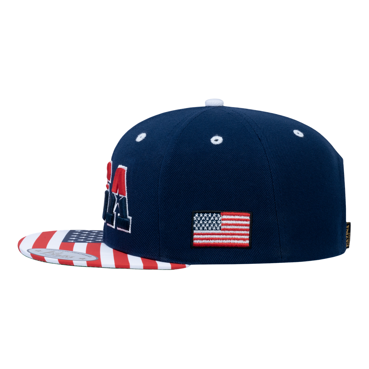 Embroidered Classic US American Flag - 6 Panel Snap Baseball Cap - Navy