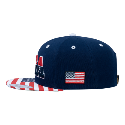 Embroidered Classic US American Flag - 6 Panel Snap Baseball Cap - Navy