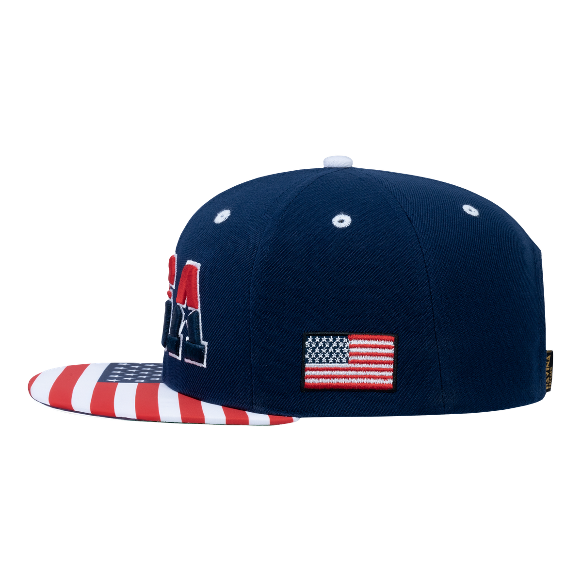 Classic US American Flag 6-Panel Snapback Flat Bill Baseball Cap with Navy front and Navy back