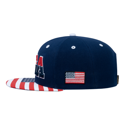 Classic US American Flag 6-Panel Snapback Flat Bill Baseball Cap with Navy front and Navy back