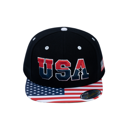 Embroidered Classic US American Flag - 6 Panel Snap Baseball Cap - Black