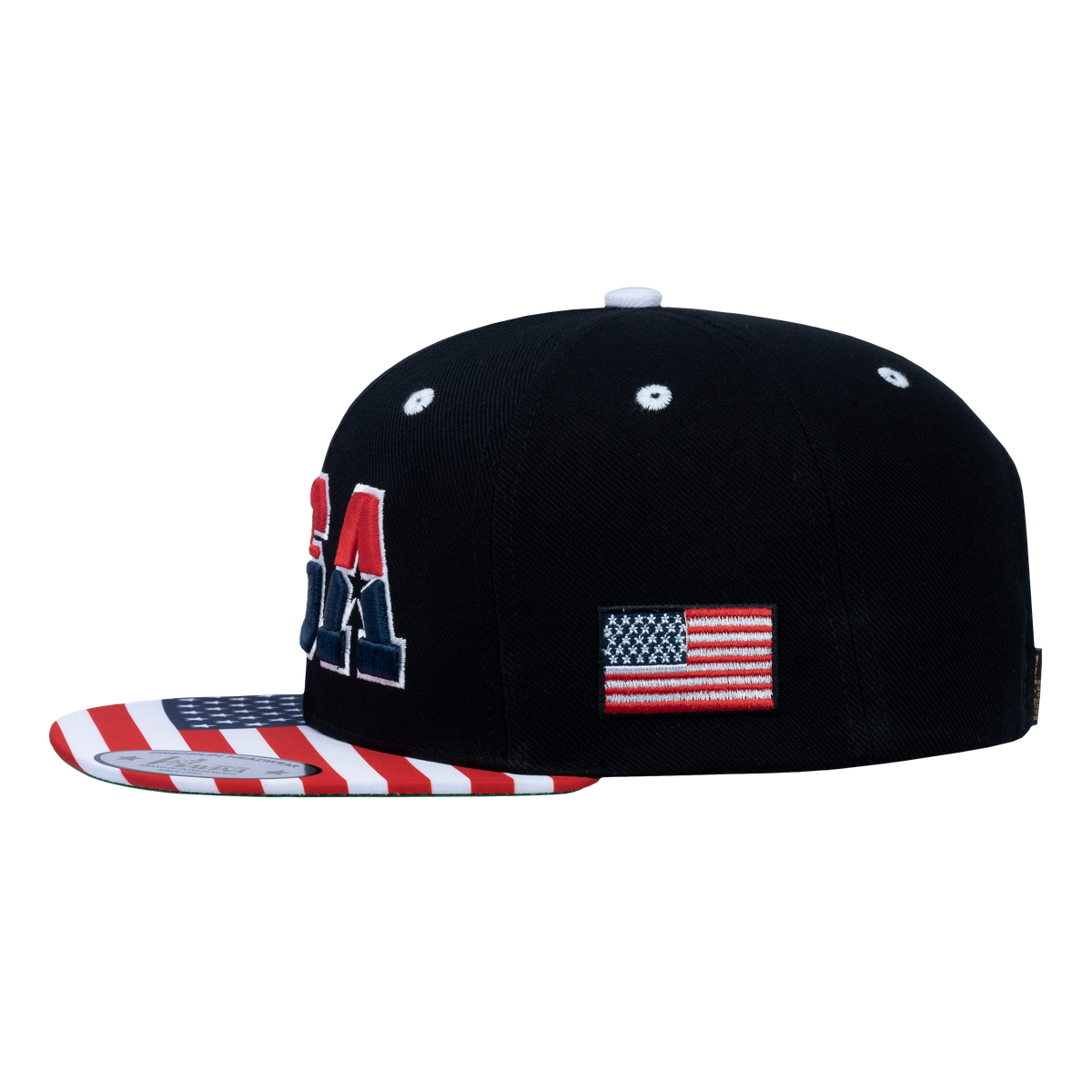 Embroidered Classic US American Flag - 6 Panel Snap Baseball Cap - Black