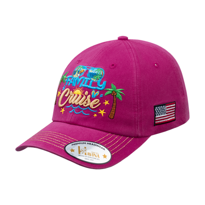 Embroidered Family Cruise - Traveling - 6 Panel Baseball Cap - Pink - Classic