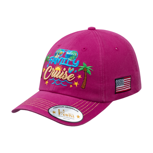 Embroidered Family Cruise - Traveling - 6 Panel Baseball Cap - Pink - Classic