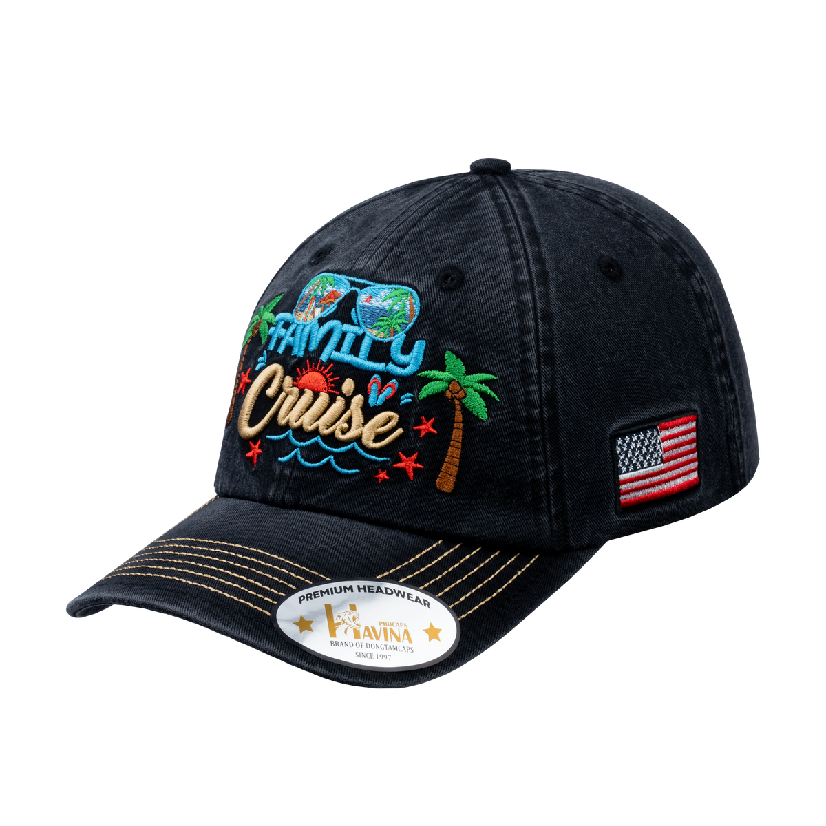 Embroidered Family Cruise - Traveling - 6 Panel Baseball Cap - Black - Classic
