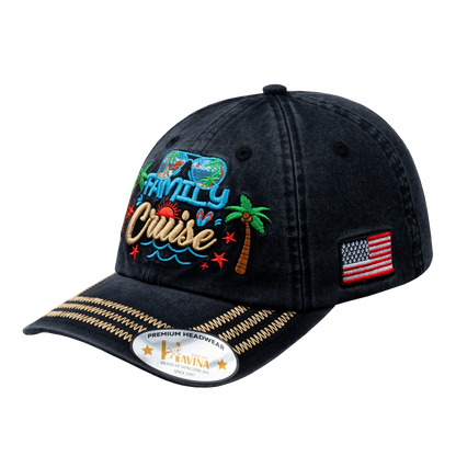 Embroidered Family Cruise - Traveling - 6 Panel Baseball Cap - Black - Zig Zag