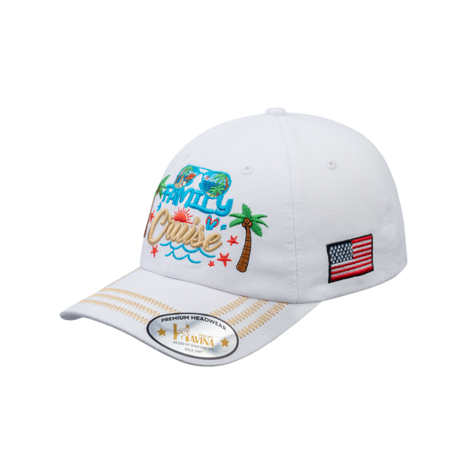 Embroidered Family Cruise - Traveling - 6 Panel Baseball Cap - White - Zig Zag