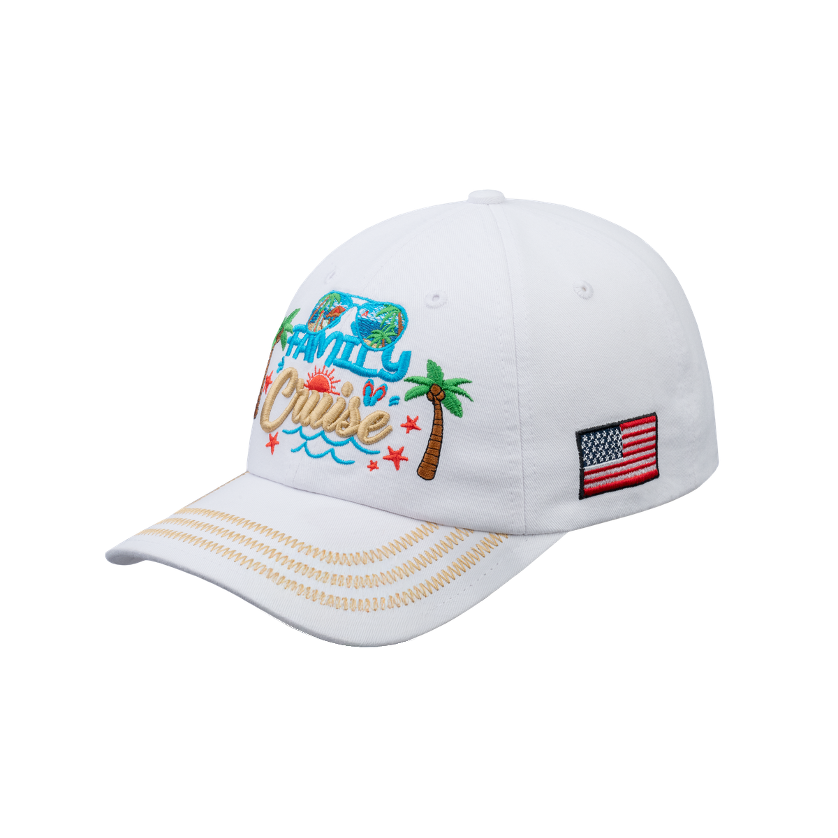 Family Cruise, Traveling 6-Panel Baseball Cap with White front and White back