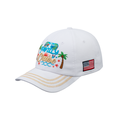 Family Cruise, Traveling 6-Panel Baseball Cap with White front and White back