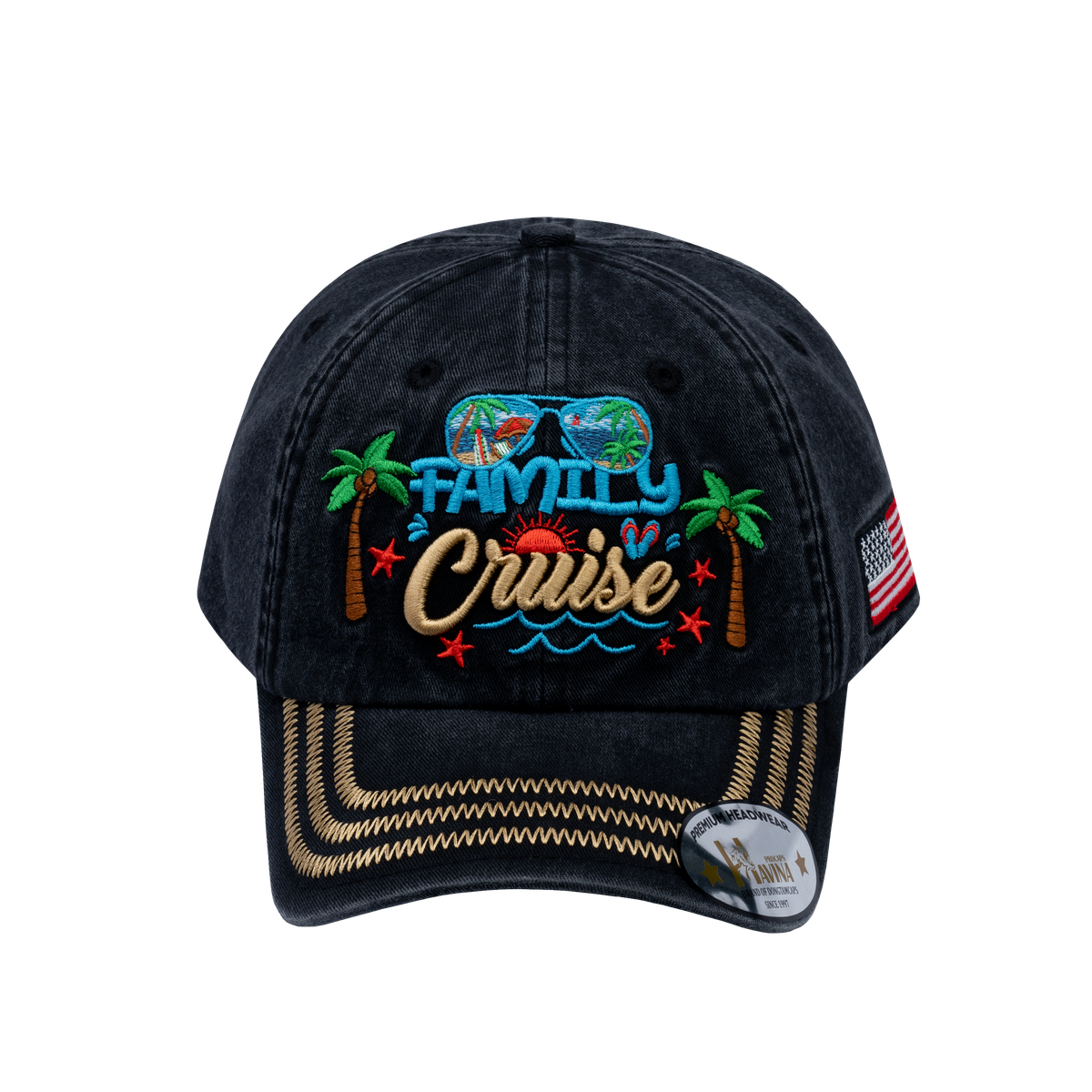 Family Cruise, Traveling 6-Panel Baseball Cap with Black front and Black back