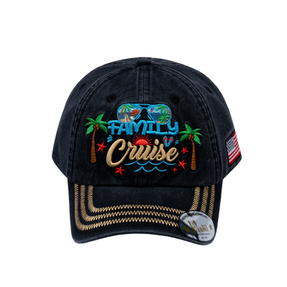Family Cruise, Traveling 6-Panel Baseball Cap with Black front and Black back