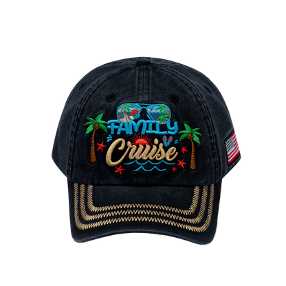 Family Cruise, Traveling 6-Panel Baseball Cap with Black front and Black back