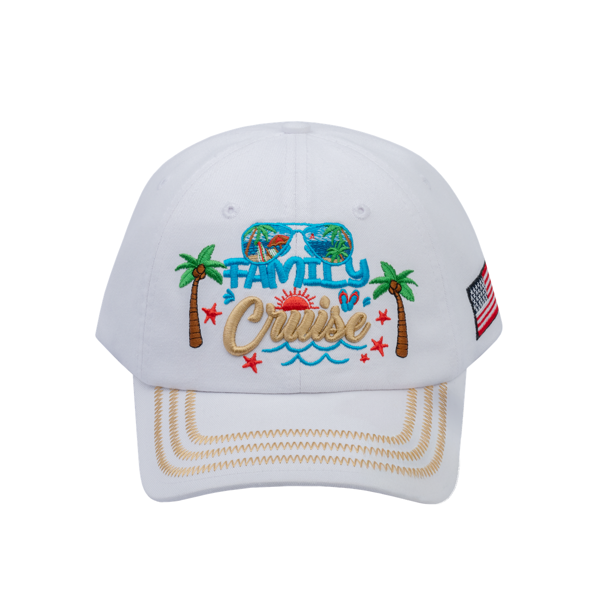 Family Cruise, Traveling 6-Panel Baseball Cap with White front and White back
