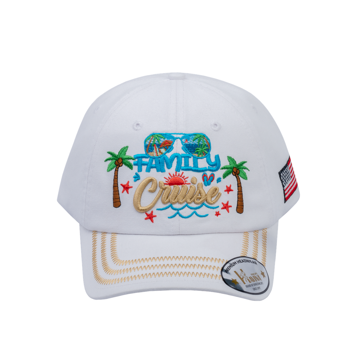 Family Cruise, Traveling 6-Panel Baseball Cap with White front and White back