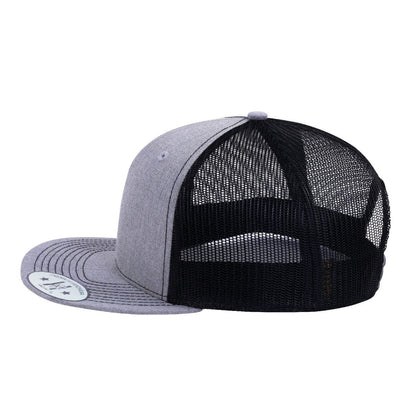 Blank 6-Panel Snapback Flat Bill Trucker Hat with Light Grey Heather front and Black back