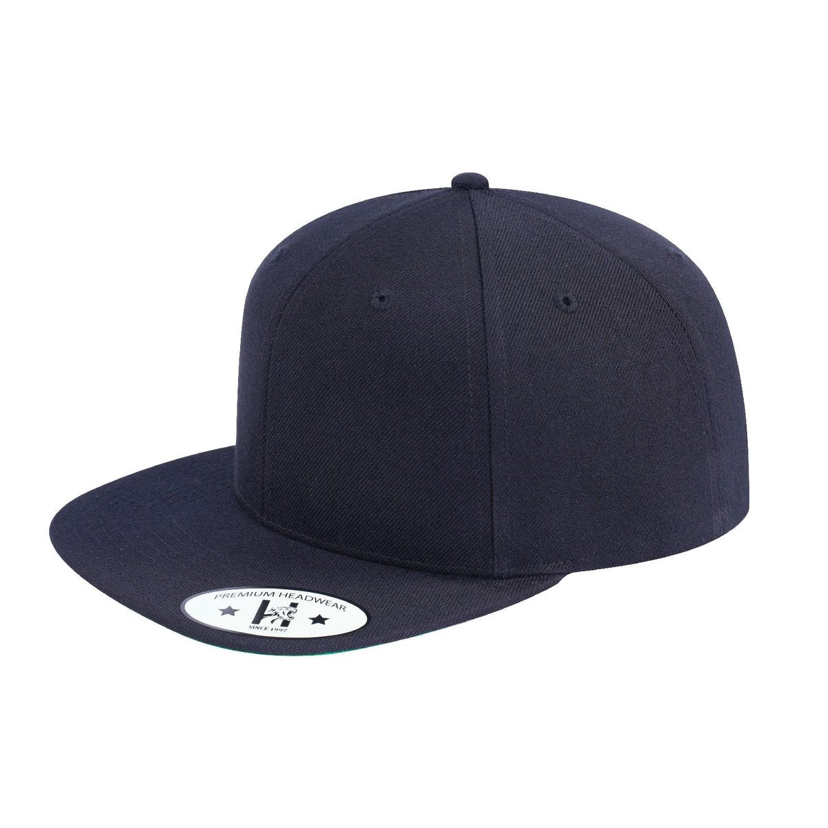 Blank 6-Panel Snapback Flat Bill Baseball Cap with Black front and Black back