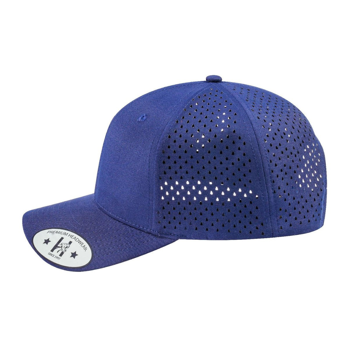Blank 6-Panel Microfiber Laser Hole Trucker Hat with Navy front and Navy back