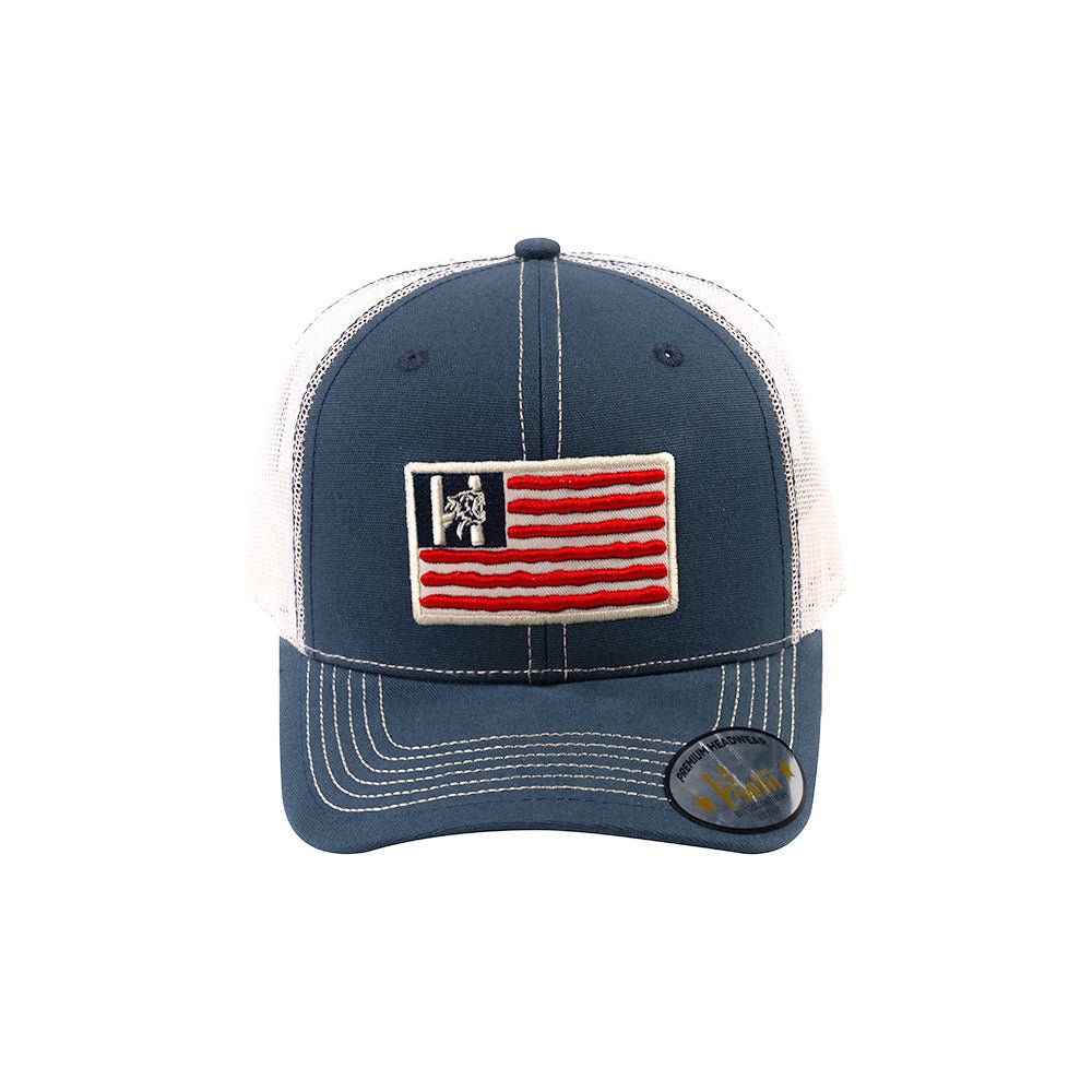 Embroidered The Us Flag - 6 Panel Trucker Hat - Navy/Beige - Classic