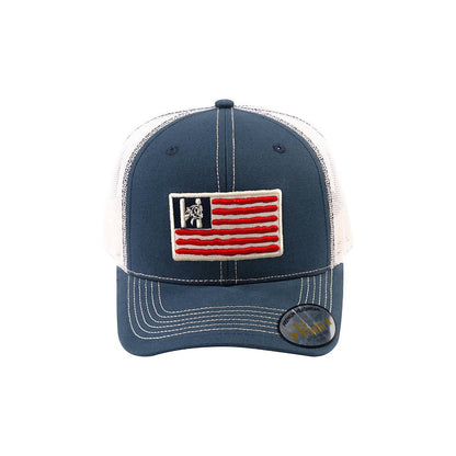 Embroidered The Us Flag - 6 Panel Trucker Hat - Navy/Beige - Classic