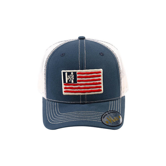 Embroidered The Us Flag - 6 Panel Trucker Hat - Navy/Beige - Classic