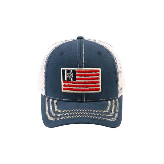 US Flag 6-Panel Trucker Hat with Navy front and Beige back