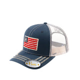 Embroidered The Us Flag - 6 Panel Trucker Hat - Navy/Beige - Zig Zag