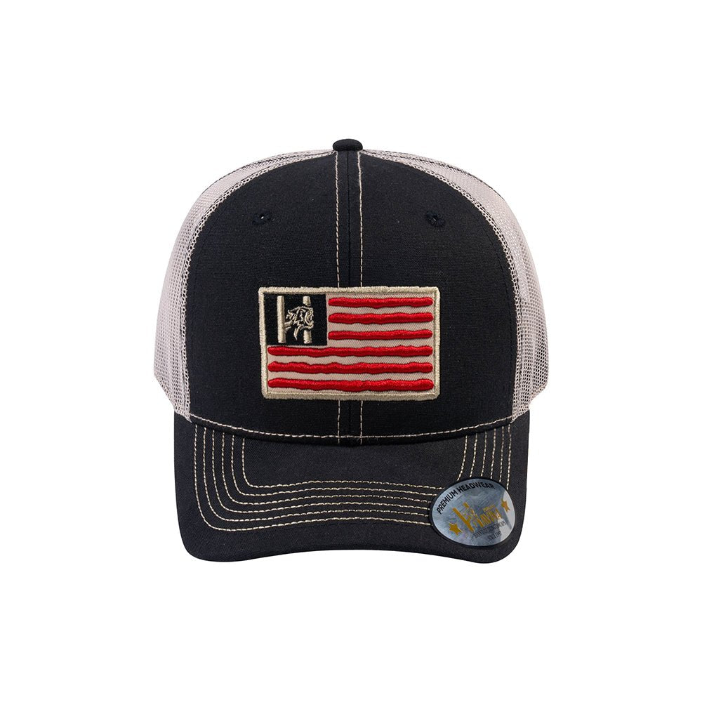 Embroidered The Us Flag - 6 Panel Trucker Hat - Black/Beige - Classic