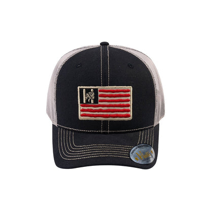 Embroidered The Us Flag - 6 Panel Trucker Hat - Black/Beige - Classic