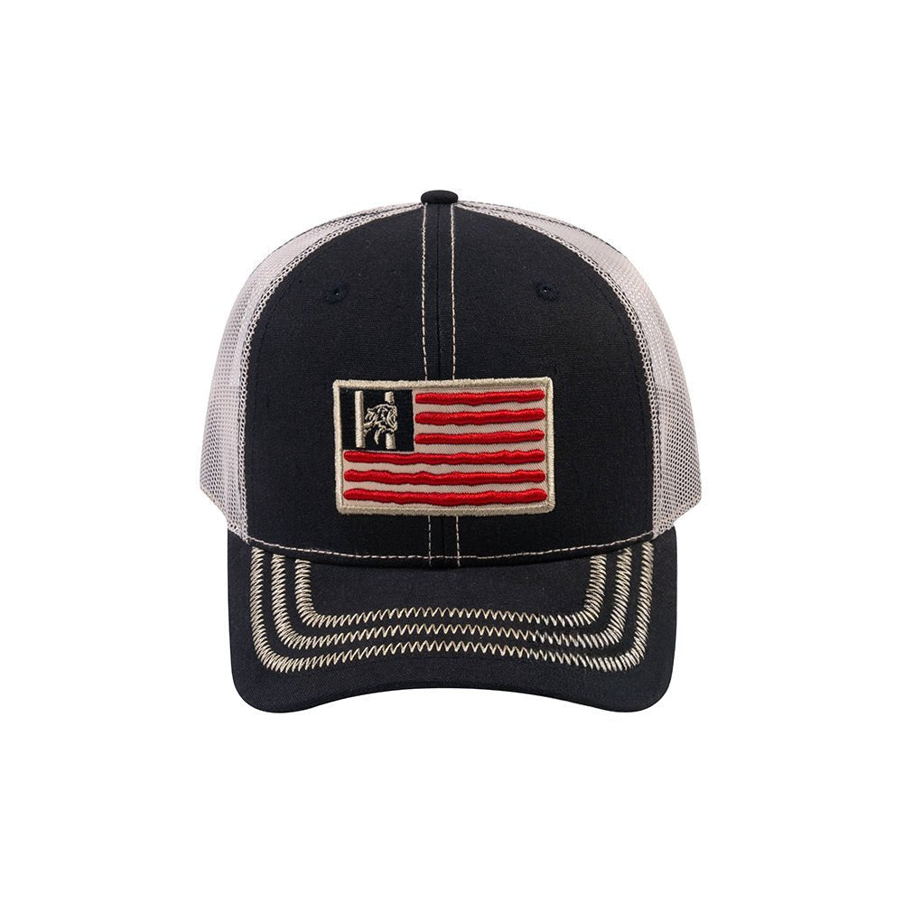 US Flag 6-Panel Trucker Hat with Black front and Beige back