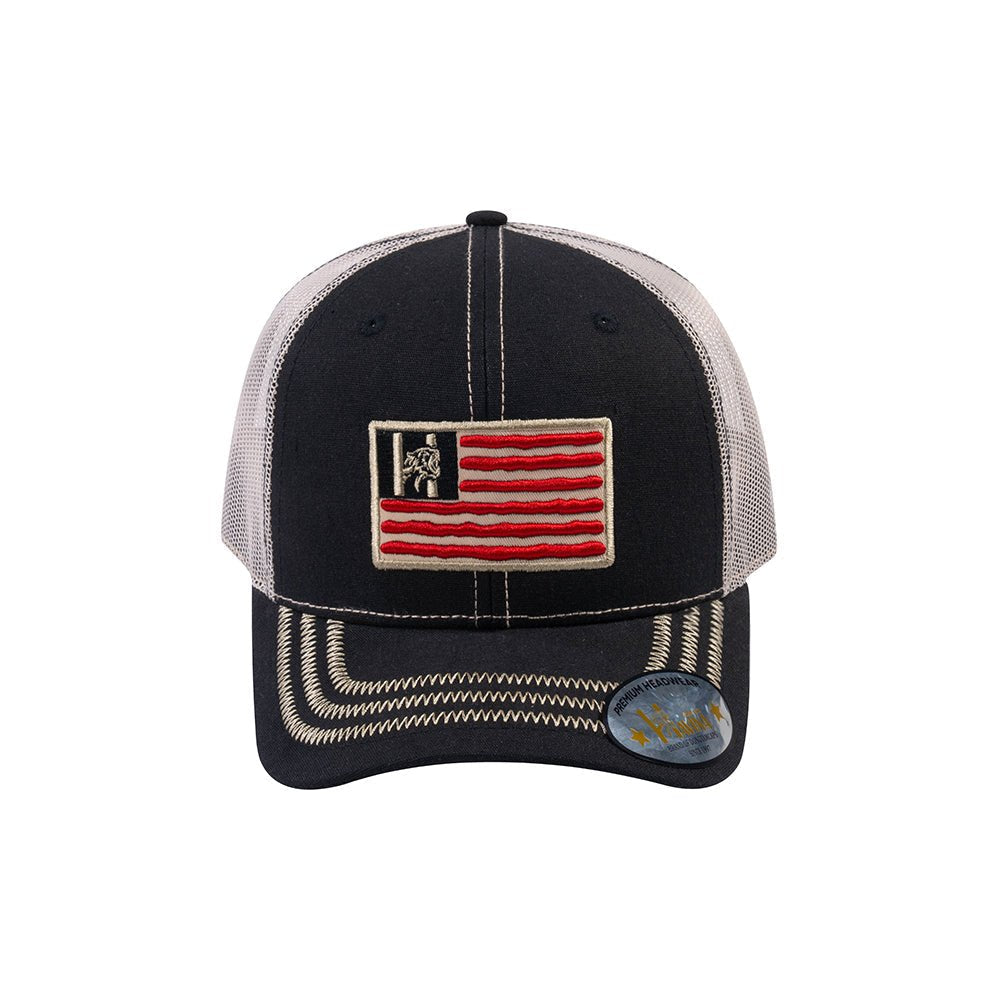 US Flag 6-Panel Trucker Hat with Black front and Beige back