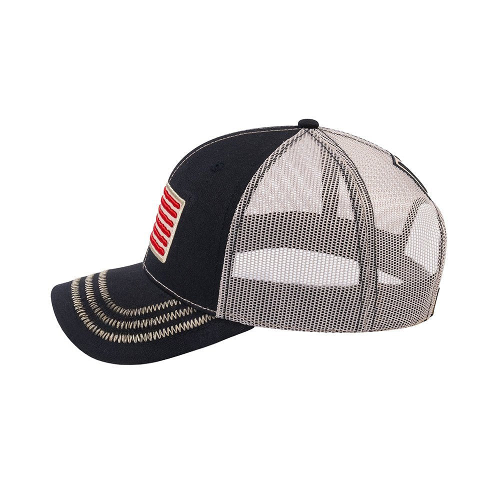 US Flag 6-Panel Trucker Hat with Black front and Beige back