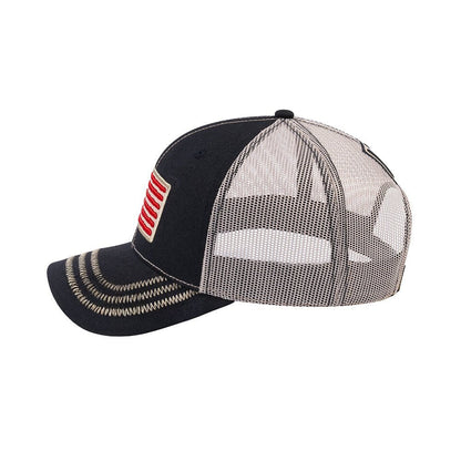 US Flag 6-Panel Trucker Hat with Black front and Beige back