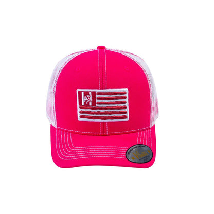 Embroidered The Us Flag - 6 Panel Trucker Hat - Pink/White - Classic