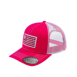 Embroidered The Us Flag - 6 Panel Trucker Hat - Pink/White - Classic