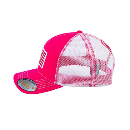 Embroidered The Us Flag - 6 Panel Trucker Hat - Pink/White - Classic